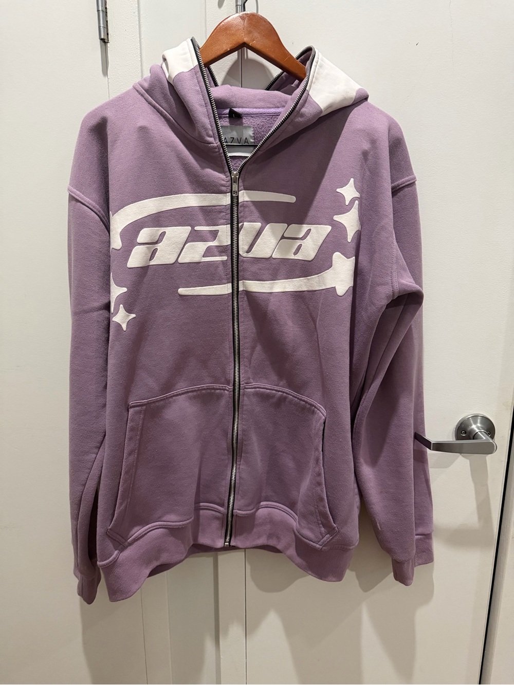 AZVA Y2K Lavender Full Zip Puff Printed Star Hoodie